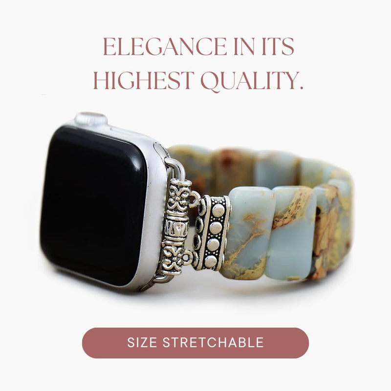 Cape Diablo Smart Watch Band for Women - Handmade Gemstone Strap - Compatible with 38mm-45mm Apple Faces, Earth Tibetan