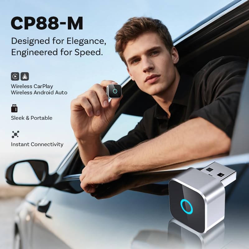 2026 Upgraded Wireless CarPlay Adapter, Fast Auto Connect, Stable Connection, Mini Size Plug & Play Adapter for iPhone & Android Auto Compatible Cars
