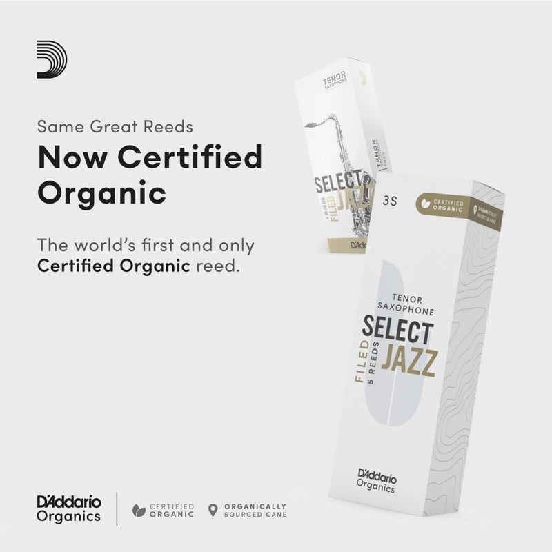 [AUSTRALIA] - D'Addario Select Jazz Filed Sax First & Only Organic 3 Medium, 5 Pack Tenor Saxophone Reeds (ORSF05TSX3M) 