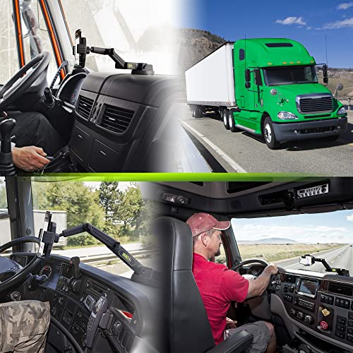 Gray Semi Truck Phone Mount & Green Semi Truck Phone Mount, Heavy Duty Cell Device Holder for Dashboard Windshield 16.9 inch Long Arm, Stable and Super Suction Cup (2 Device Mounts)