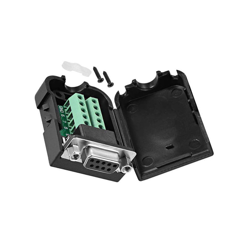 F-ber Connector DB9 RS232 D-SUB Female Adapter Serial 9 Pin Port DB9 COB Breakout Terminal Connector Signal Module with Case (Female with Nuts) Female w/ Nuts