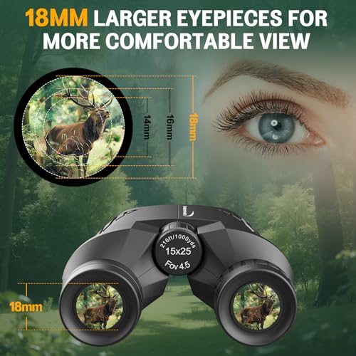 Aurosports Compact Binoculars for Adults & Kids - 15x25 High Power Binoculars with FMC Lenses & High Light Transmission Ultra Lightweight & Small Binos for Bird Watching Gifts for Men Women - Black