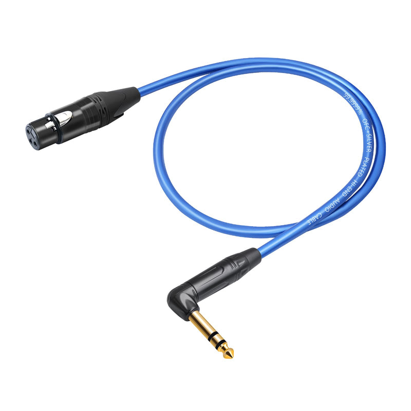HUALEU 3.3FT Balanced XLR Female to Right Angle 1/4 TRS Mixer Cable,6.35mm Stereo Male to 3pin XLR Female Audio Cable,6N OFC+Silver Plated HI-END Audio Cable for Mixer Amplifier Microphone-2Pack