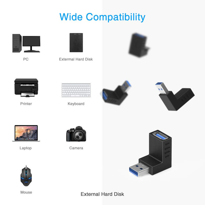 [6 Pack] ELUTENG USB 3.0 90 Degree Right Angle USB Extender Adapter Male to Female USB 3.0 Super Speed Connector UP Down / Left Right USB Extender Coupler Vertical L Shape for USB Devices