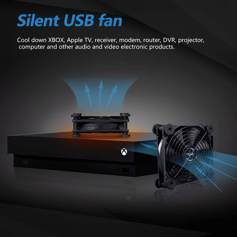 SCCCF USB Dual 120mm Control Fan, 5V Portable Cooling Fan for Flat-Screen TV Receiver Router DVR Playstation Xbox Computer Cabinet Cooler 120MM Dual