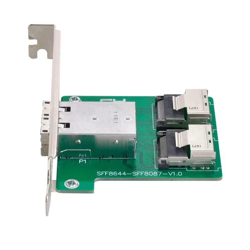 Dual Ports Mini SAS HD SFF-8644 to Internal Mini SAS SFF-8087 PCBA Female Adapter with Low Profile Bracket Green 8087-8644