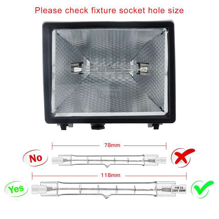 Jaenmsa R7S Halogen Light Bulb 118 mm 300 W 230 V, Pack of 5 Halogen Rod R7S 118 mm, Halogen Bulb R7s Dimmable Halogen Lamp for Construction Spotlights, Work Landscape Lighting, Living Room Lights 118 mm-300W-5p