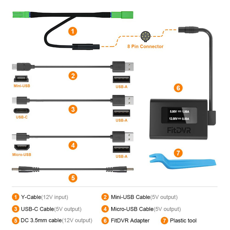 Dash Camera Power Adapter (3-Pin) for for Volvo, Polestar and More, LED Display USB Power Source, Connects to Rearview Mirror, Easy to Install, 5V 12V Output, D3-015