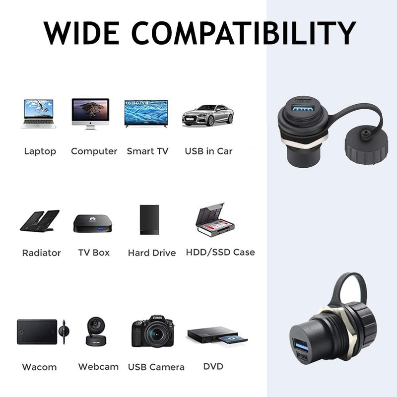 PENGLIN 5PCS USB3.0 Waterproof Connector,Industrial Panel Mount Bulkhead,Female to Female Feed Thru Data Transfer Coupler (Pack of 2) Round type USB3.0(5PCS) (Pack of 2)
