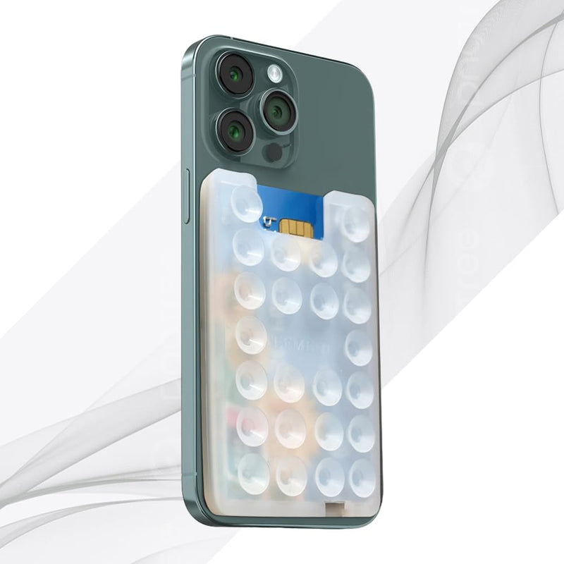 Suction Phone Card Holder Mount, suciton phone card case, Phone Wallet, Silicon Adhesive Phone Accessory iPhone and Android, Hands-Free Mirror Shower Phone Holder, TikTok Videos and Selfies (White) White