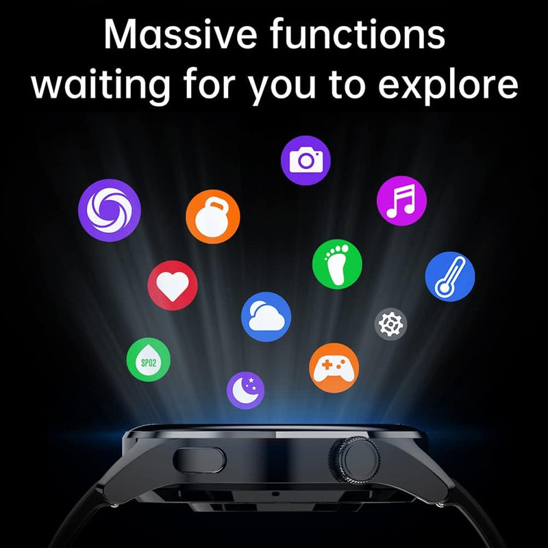 LAKEYLOYI Smart Watches Men Women, Bluetooth Calls, Heart Rate Sleep Monitor,IP67 Waterproof Fitness Tracker, Black Stainless Steel Watches for Android & iOS A-Black