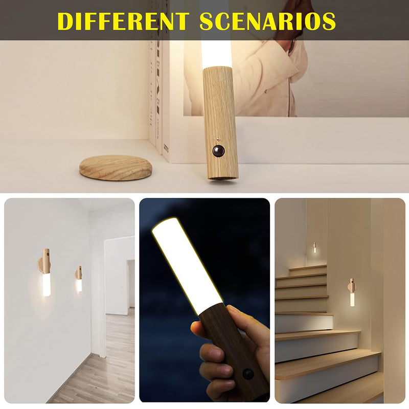 [AUSTRALIA] - LANDGOO Wooden Motion Sensor Lights Indoor, Magnet Body Hallway Rechargeable LED Wireless Battery Operated Wall Sconce, Portable Decor Torch Night Lighting for Bedroom (Walnut Wood 2PCS) Small Walnut Wood 2ps 