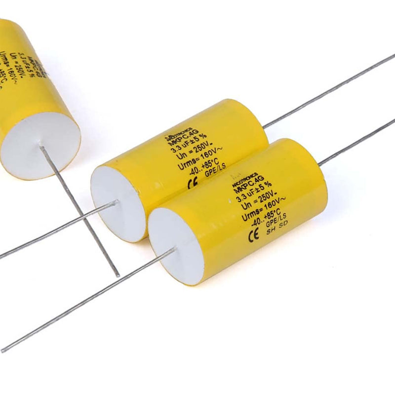 2pcs 3.3uF 250V Axial Audio Speaker Crossover stepless Film Capacitor 5% Audio Crossover Tweeter Precise Pairing 3.3uF 250V(2pcs)