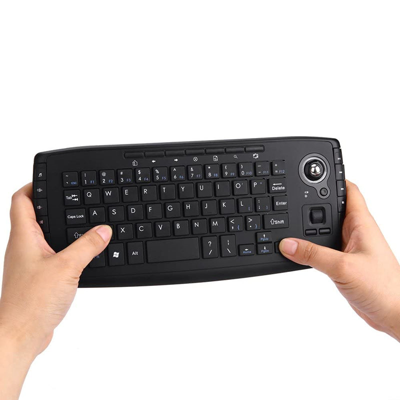 Docooler 2.4GHz Wireless Keyboard w/Trackball Mouse Scroll Wheel Remote Control Plug and Play w/USB Receiver for Android TV Box Smart TV PC Notebook (Black)