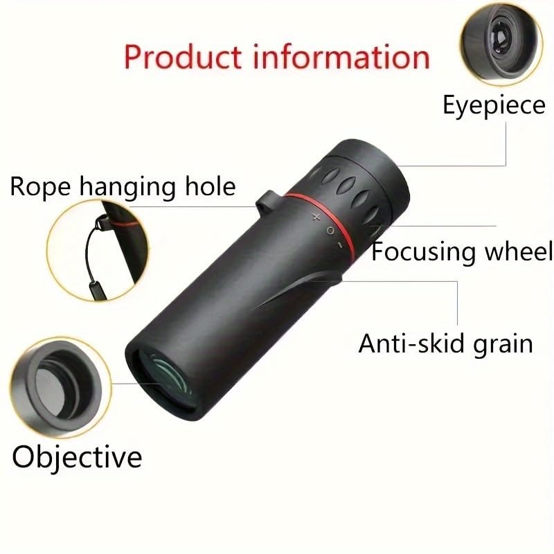 10X25 High Magnification Monocular Telescope - Durable Rubber Lightweight Design, Fixed Focus, Ergonomic Grip - Suitable for Hiking, Camping, Birdwatching, Hunting, Fishing (Black)