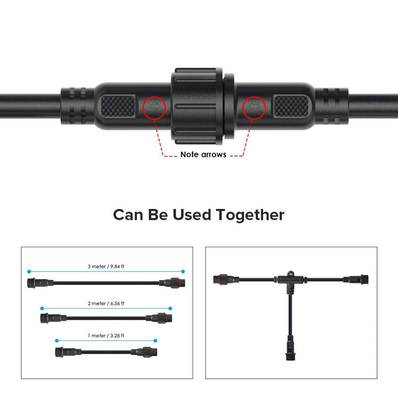 BTF-LIGHTING 2 Pin Waterproof Electrical Plug 22 AWG IP65 Male Socket 7.87 in/20 cm Extension Cable for Boat, Indoor/Outdoor LED Strip/Strip Light 22 mm Nut Small 5 Pairs 2Pin Small