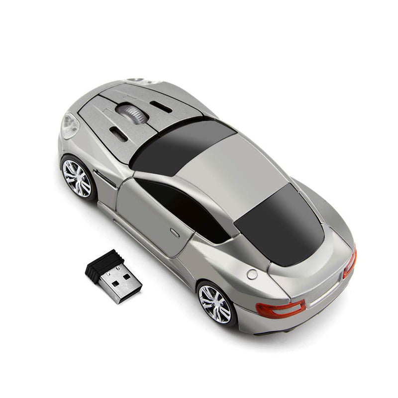 ECOiNVA Wireless Sports Car Mouse Laptop Desktop Mouse Computer Optical Mice 2.4GHz USB Mouse (Gray) Gray
