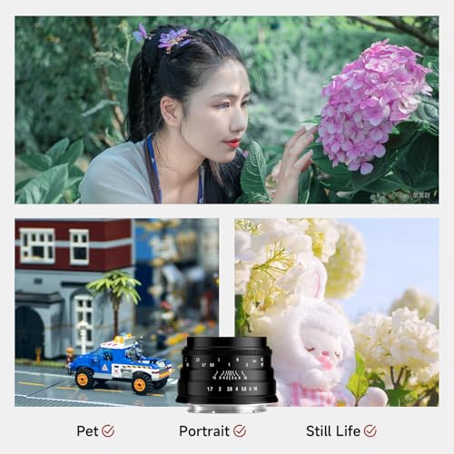 Brightin Star 35mm F1.7 Lens for Canon EF-M Mount Mirrorless Cameras, APS-C Manual Focus Large Aperture Prime Humanistic Lens Fit for M6, M50, M5, M3, M200, M10, M100, M, M2(Black) 35mm F1.7 Black