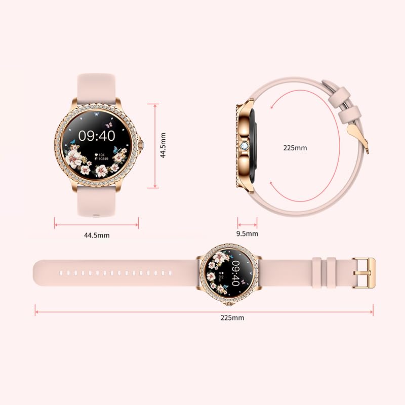 Lady's Fashion Smartwatch BT Call 1.32inch Round Screen Health Monitoring Fitness Tracker Waterproof AI Voice Assistant Women's i58 Smart Watch Gold Silver (Gold)