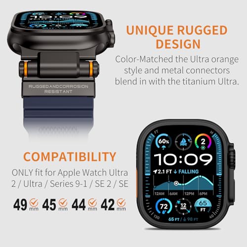 Rubber Band Compatible with Apple Watch Band 49/46/45/44/42mm, Navy Blue/Black and Black/Black