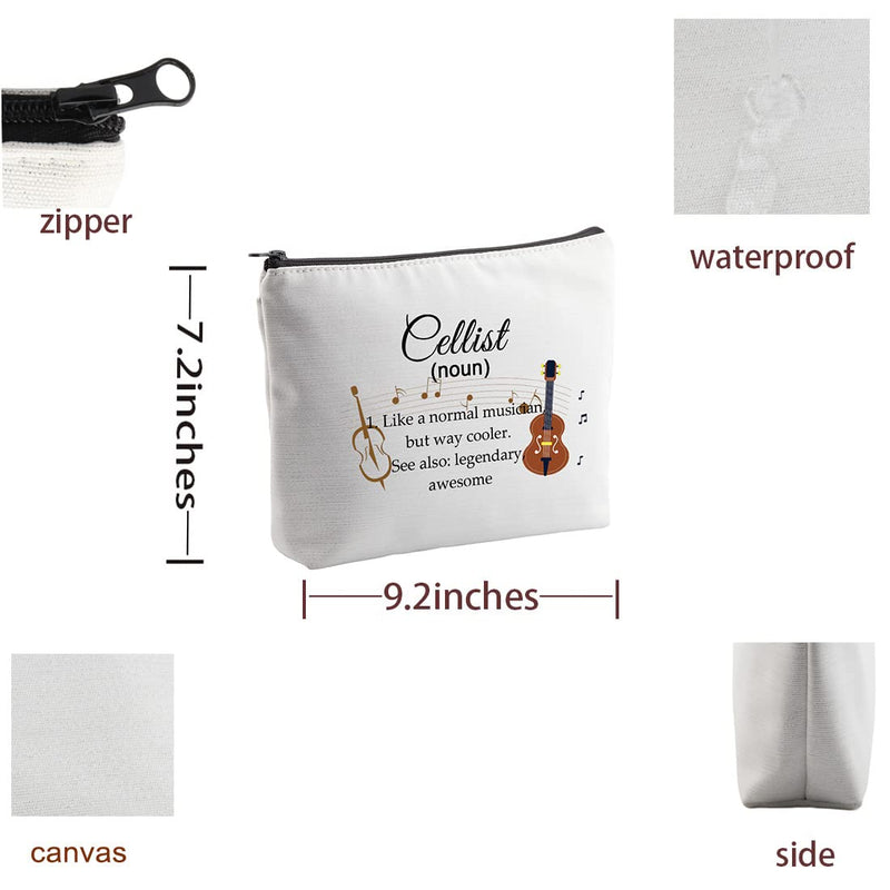 [AUSTRALIA] - Cellist Gifts Cosmetic Makeup Bag Cello Players Gifts for Cello Lovers Recital Gift for Cellist Definition Travel Zipper Bag (White) White 