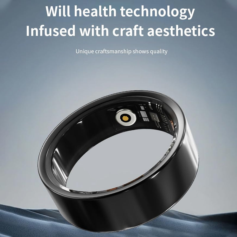 Smart Ring, No Subscription Fee, Heart Rate/Blood Oxygen/Sleep Monitor, Pedometer,IP68 Waterproof Fitness Tracker for iPhone &Android Black 9