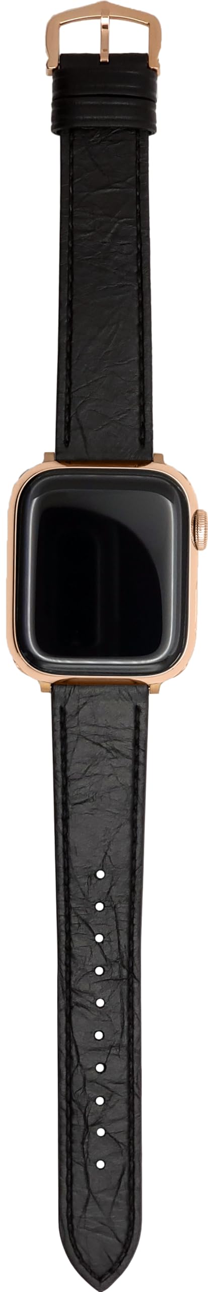 Premium Calfskin Leather Band Replacement Watch Strap with Crown Rose Gold Buckle Compatible with Watch Series 7 6 5 4 3 2 1 38mm to 45mm (Black, 49mm/45mm/44mm/42mm)
