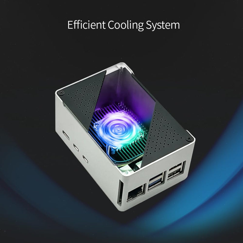ElectroCookie Raspberry Pi 5 Case, Aluminum Compact Case with M.2 NVMe SSD PCIe HAT and Active RGB Lighting Cooler (Black Case + M.2 HAT[X1001])