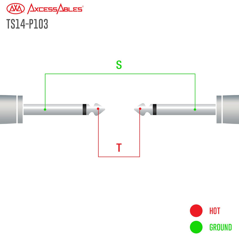 [AUSTRALIA] - AxcessAbles 1/4 (6.35mm) TS to 1/4 (6.35mm) TS Unbalanced Mono Multi-Color Patch Cables 6 Pack (3ft) Outboard Gear & Patchbay Studio Cables External Effects Digital Analog Effects 3ft - 6PK 