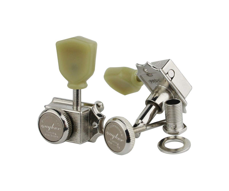 Guyker 6Pcs Guitar Locking String Tuning Pegs (3R + 3L) – 1:15 Vintage Deluxe Style Tuners Key Machine Heads Set with Keystone Knob Replacement for Les Paul Style Electric or Acoustic Guitar - Nickel