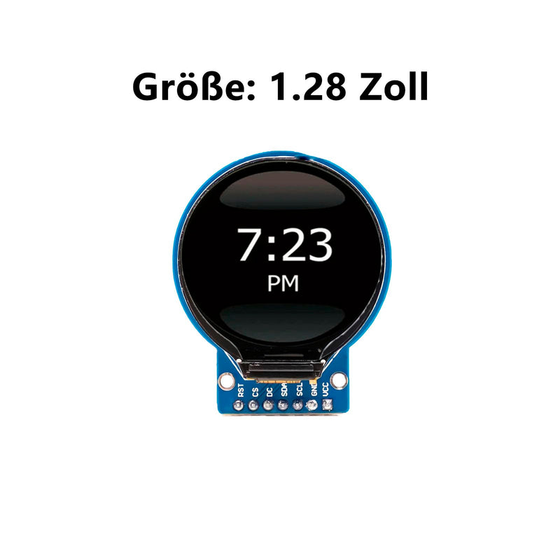 GC9A01 1.28 Inch Circular TFT Screen for Arduino RGB IPS HD 240 x 240 Resolution SPI Interface LCD Display Module for Display Devices, Real-time Monitoring and Instrument Display