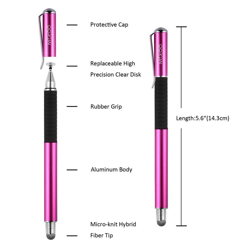Mixoo 2-in-1 Precision Disc & Fiber Stylus with 3 Replaceable Tips for Capacitive Touch Screen Devices (Purple) Purple