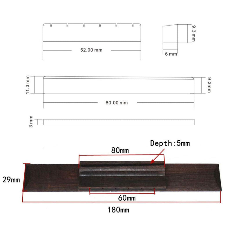 5Pcs Guitar Rosewood Bridge Saddle Nut & End Pin Set for 6 strings Classical Guitar Replacement Accessory