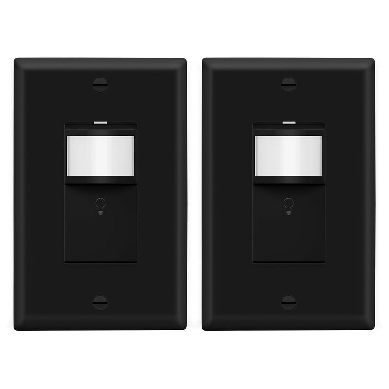 [AUSTRALIA] - LIDER Motion Sensor Switch with Wall Plate, PIR Sensor Light Switch, Occupancy & Vacancy Modes, No Neutral Wire Required, 120V, 60Hz, 150W LED/CFL, Single Pole, LPS-1P-BKWP2P, Black, 2 Pack 