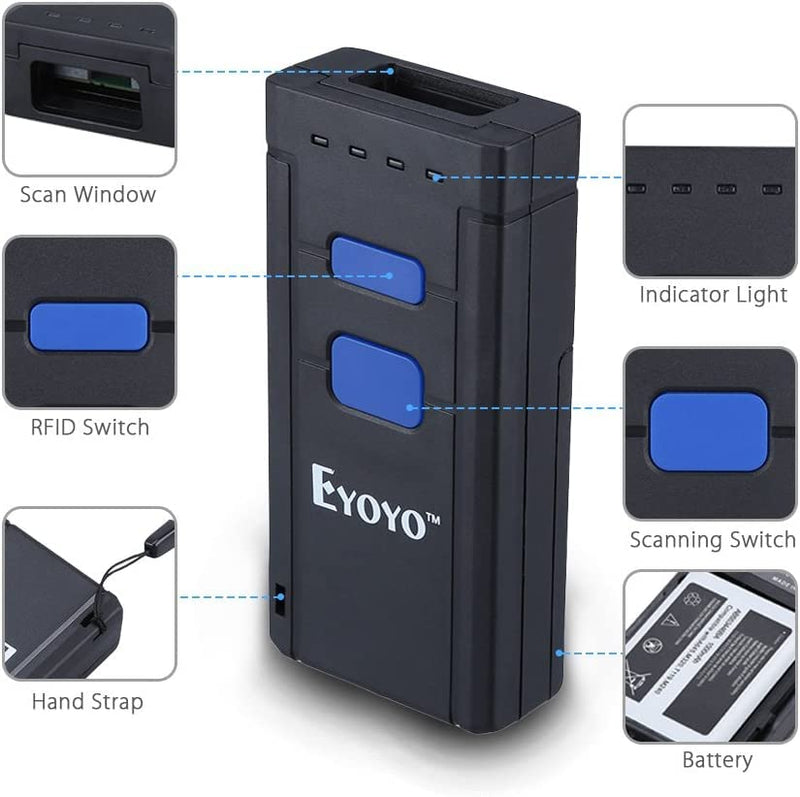 [AUSTRALIA] - Eyoyo EY2877 Portable Bluetooth Barcode Scanner Wireless, CCD Mini Handheld CMOS UPC USB Barcode Reader Compatible with POS, iPad, iPhone, Android Phones, iOS Work for Store, Book, Library Inventory 