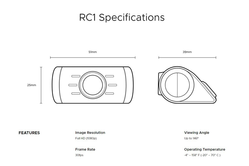 DroneMobile RC1 Rear-Facing (XC-RC1) Camera for Drone XC Dash Cam, (Works with DroneXC Required)