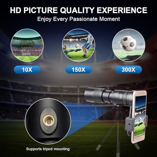 10-300x40 Monoculars for Adults High Powered – Zoom Monocular Telescope with BAK4 & FMC Lens for Concerts, Birdwatching, Stargazing (Smartphone Adapter &Tripod NOT Include) Black