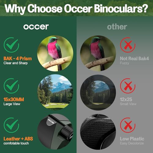 Occer 15x30 Binoculars for Adults Kids Easy Focus for Bird Watching Green