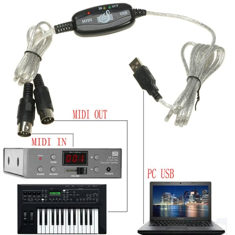 USB MIDI Cable Adapter, B60 Midi USB Cable Interface Converter 5-Pole in Out Midi to USB Adapter 2m