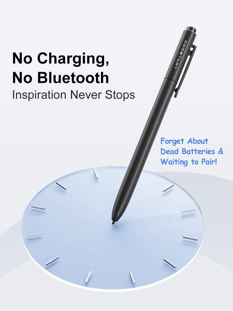 EMR Stylus Pencil for Remarkable 2/1, 4096 Pressure Sensitivity, Palm Rejection, Tilt Function, No Charging, Digital Pen for Kindle Scribe/BOOX Onyx/Samsung/Wacom EMR Devices, Black with 2 Tips