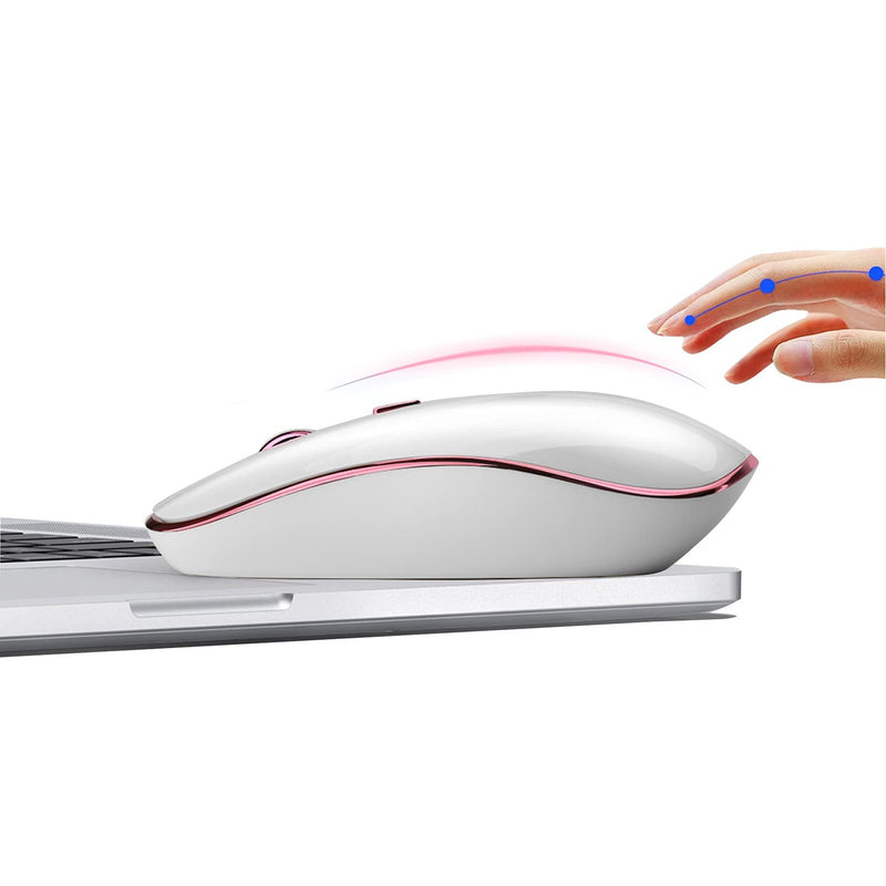 Wireless Mouse for Laptop, J JOYACCESS 2.4G Ultra Thin Silent Mouse with USB Receiver, 2400 DPI Portable Mobile Optical Cordless Mouse for Laptop,Computer,MacBook,Windows, Chromebook, PC(White + Pink) White + Pink