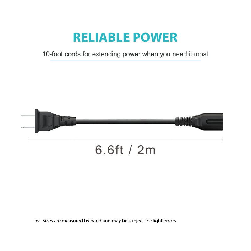 2 Prong Power Cable Cord for TCL Roku Smart LED LCD HD TV 24" 32" 40" 42" 43" 48" 50" 55" 60" 65" 75" 85" Inch TV- TCL Roku TV AC Power Cable Cord Plug A Power Supply Cord Cable Replacement 6.6 Feet 1 Pack