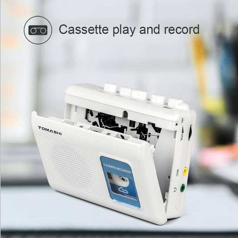 [AUSTRALIA] - TOMASHI Portable Cassette Player Tape Recorder with Built-in Speaker,Microphone,Headphone Jack-, 4.57 x 3.54 x 1.38inch white 