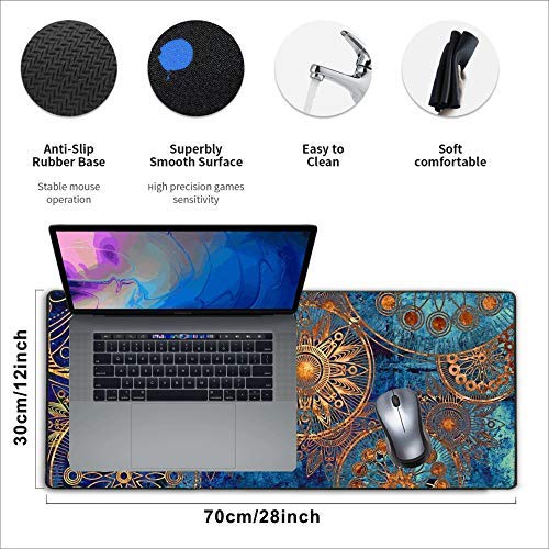 Stitched Edges Large Gaming Mouse Pad,Extended Mousepad with Non-Slip Rubber Base for Laptop Desktop Computer Keyboard Mat - Rose Gold Mandala