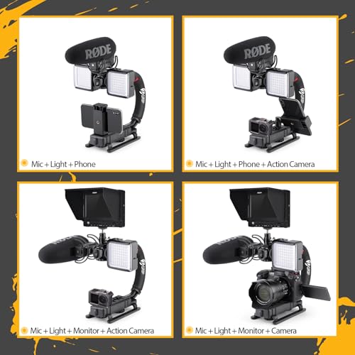 Zeadio Video Handheld Stabilizer, Triple Cold-Shoe Handle Grip with Smartphone Holder、360° Ball Head Mount, Compatible with All Camera Sport Camera DSLR Smartphone