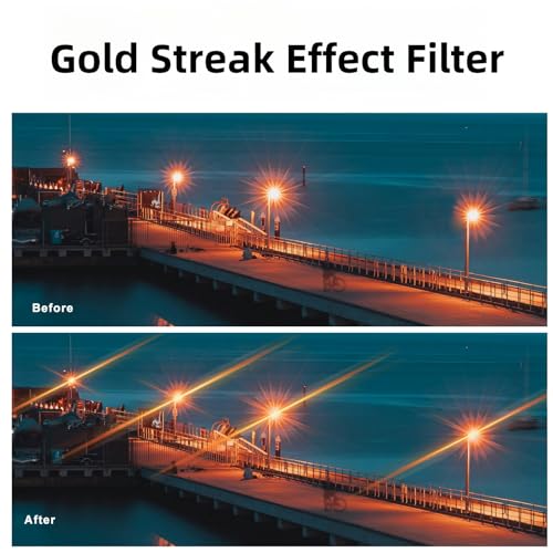 GREEN.L 72mm Gold Streak Lens Filter, Premium Optical Glass 360°Rotatable Anamorphic Flare Camera Lens Effect Filter