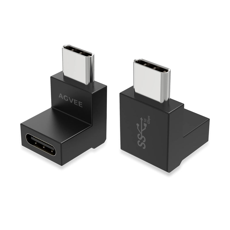 AGVEE [ 4 Pack] 90 Degree Right Angled USB-C Male to USB-C Female Adapter (Type-C 3.2 Gen 2) Video 10G Data Converter, Black