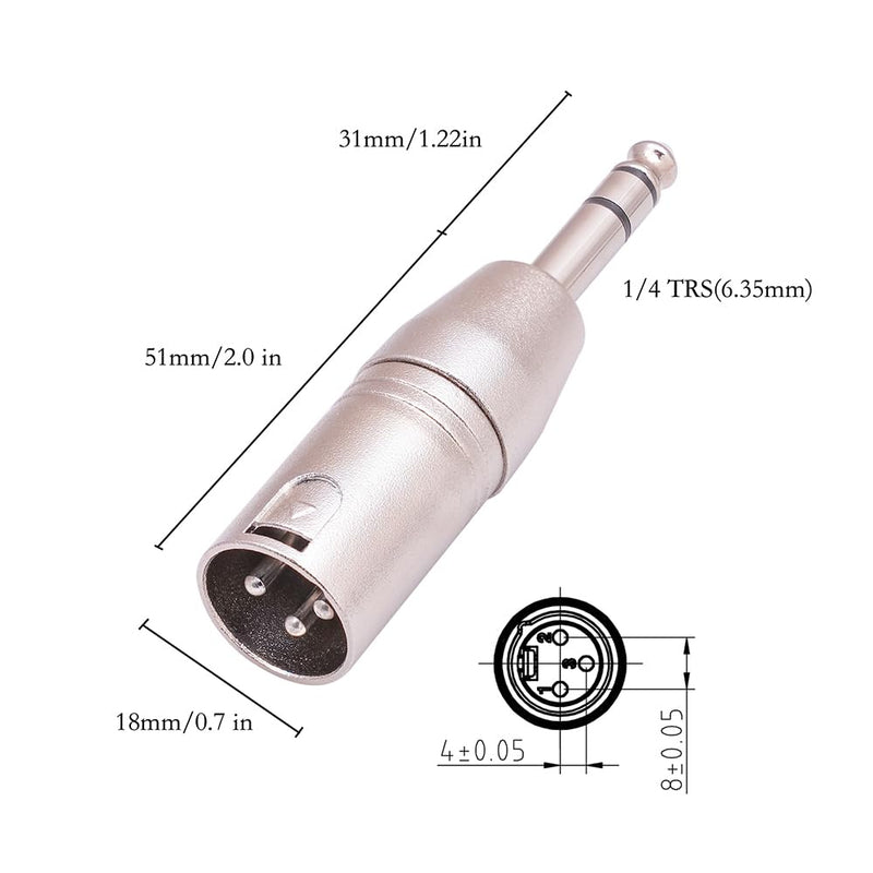 XLR to 1/4 Adapter XLR Female to 1/4 XLR Adapter 6 Pack Zinc Alloy Stereo Mixer Microphone Audio Adapter Connector 6.35mm Female XLR to 1/4 and Male to XLR Female Adapter