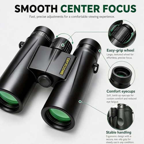 Asacam 12x42 Binoculars for Adults, HD BAK4 Prism for Bird Watching Dark Black