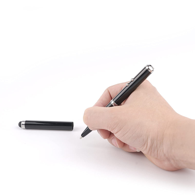 Metal multi-function pen, touch screen stylus, flashlight with white light, infrared, creative Christmas and birthday gifts (2 Black) 2 black